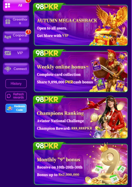 98PKR Game rewards