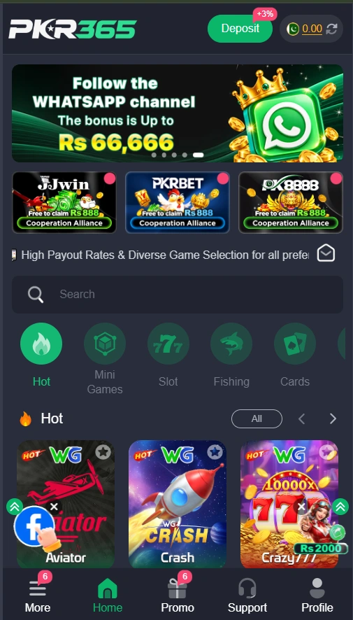 PKR365 Game interface