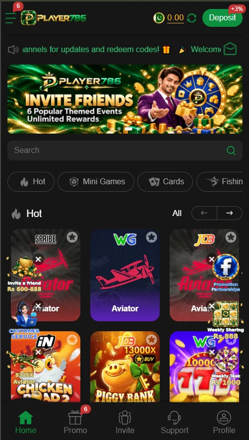 Player786 Game interface